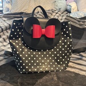 Kate Spade Black and White Polka Dot Backpack with Red Bow